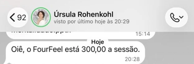 Mensagem de Úrsula Rohenkohl com o valor da sessão