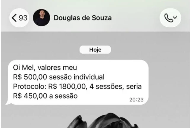 Mensagem de Douglas de Souza com seus valores de sessão